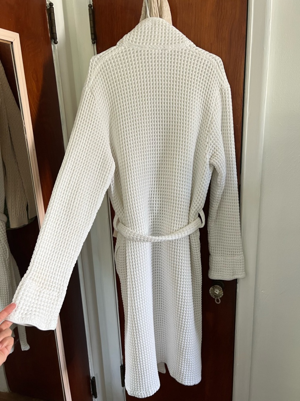 Brooklinen Turkish 100% Cotton White Waffle Knit Long length Bath Robe - Picture 11 of 14